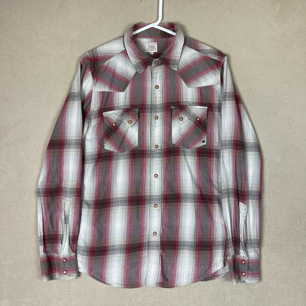 Fox Racing Shirt Mens L Rock n Lux Red Plaid Pearl Snap Western EUC